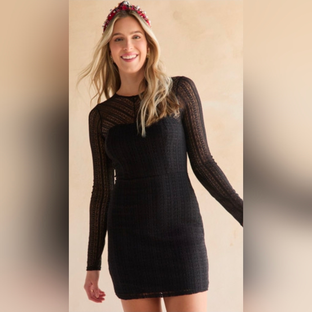 Francesca's Trixxi Black Eve Lace Overlay Knit Mini Dress